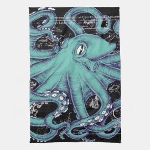 Inkt voor octopus Blauwgroen kaart Theedoek