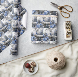 Inkt Was Blauwe Vogel Op Een Stenen Tuinbank Cadeaupapier