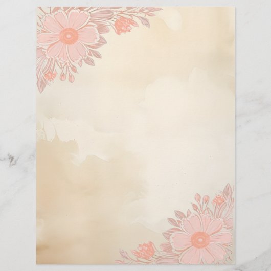 Inkt & Wash Papier met Roze Bloemenhoeken Briefhoofd (Voorkant)