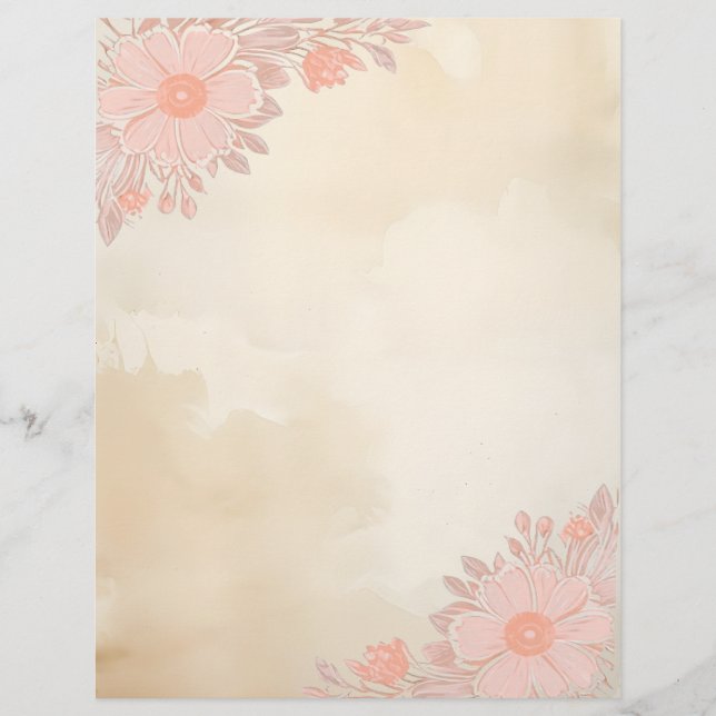 Inkt & Wash Papier met Roze Bloemenhoeken Briefhoofd (Voorkant)