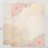 Inkt & Wash Papier met Roze Bloemenhoeken Briefhoofd (Voorkant / Achterkant)
