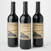 Inkt Wijn Glas Druiven Oud papier Achtergrond Wijn Etiket (Flessen)