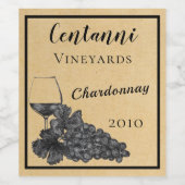 Inkt Wijn Glas Druiven Oud papier Achtergrond Wijn Etiket (Enkel label)