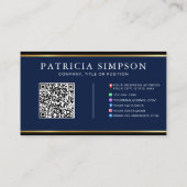 Inktblauw & Gouden Rand Moderne QR Code Sjabloon Visitekaartje (Achterkant)