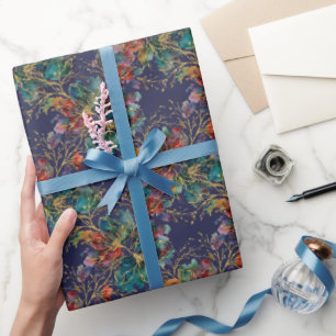 Inktblauw modern meerkleurig met nepschittering cadeaupapier