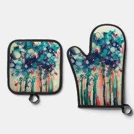 Inktbloemen Ovenwant & Pannenlap Set