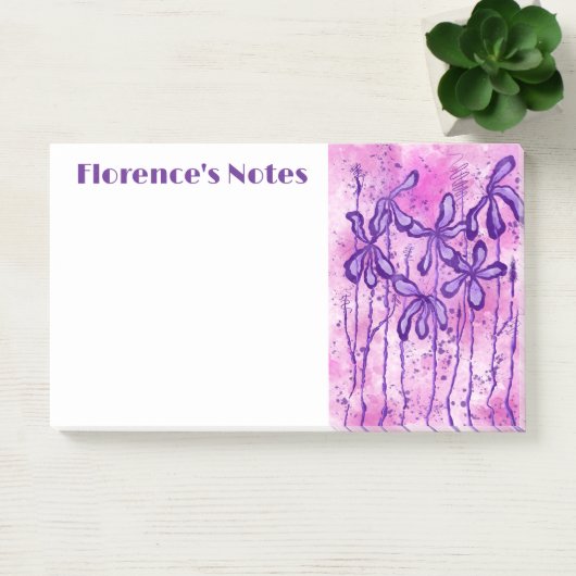 Inktbloemen paarse en roze post-it® notes (Kantoor)