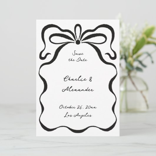 Inkte linten en strik save the date (Staand voorkant)