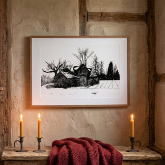Inktes Oude Boerderij Winterlandschap Poster