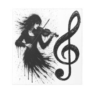 Inktgeboren violist in de storm van geluid notitieblok