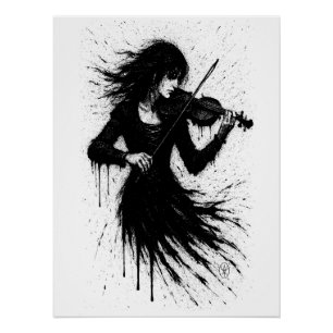 Inktgeboren violist in de storm van geluid perfect poster
