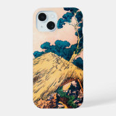 Inktgrafiek Aziatisch Landschap iPhone 15 Case (Achterkant)