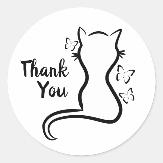 Inktkat en vlinders dank je ronde sticker (Voorkant)