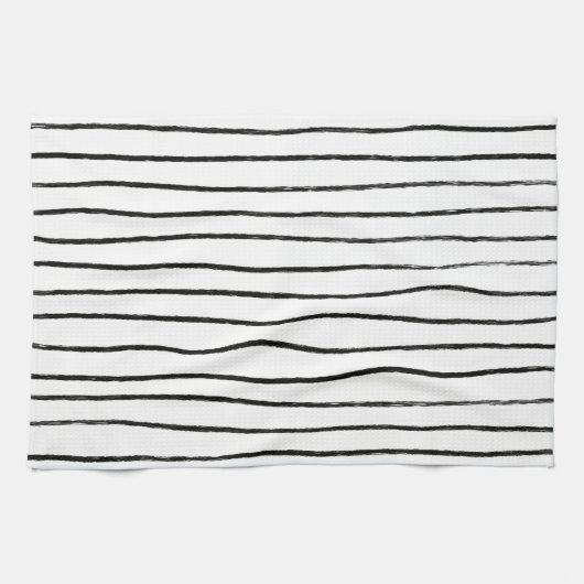 Inktlijnen Chique Hand getrokken strepen Zwart & W Theedoek (Horizontaal)