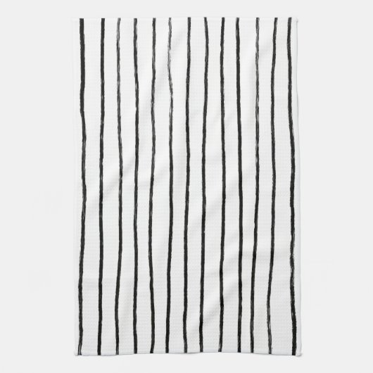 Inktlijnen Chique Hand getrokken strepen Zwart & W Theedoek (Verticaal)