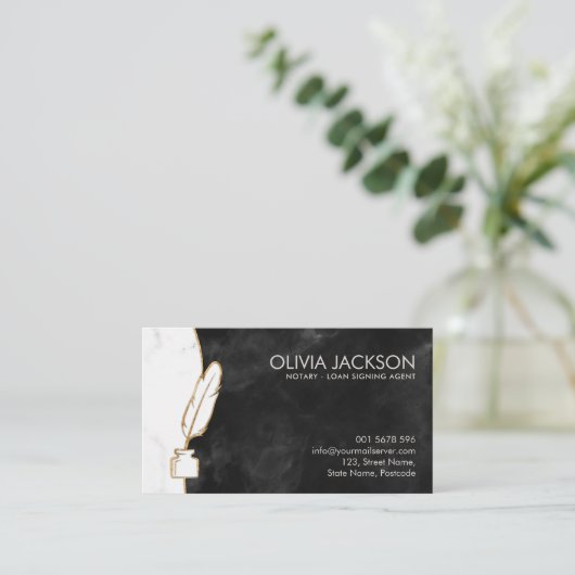 inktmarmer met notarisquillepen en goud visitekaartje (Staand voorkant)