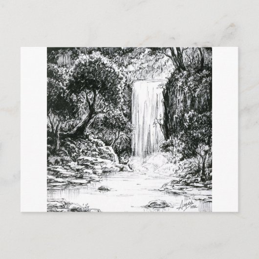 Inktober 2018 Dag 21 - Waterval in het Bos Briefkaart (Voorkant)