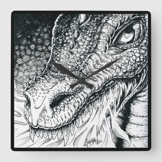 Inktober 2018 Dag 3 - Draken Braden Vierkante Klok (Voorkant)