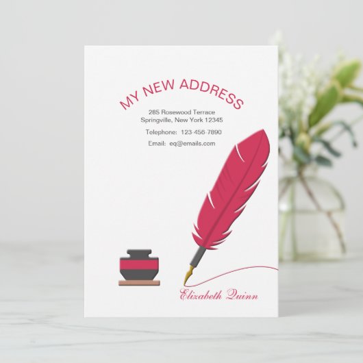 Inktpot en ganzenveer verhuizen mededeling aankondiging (Staand voorkant)