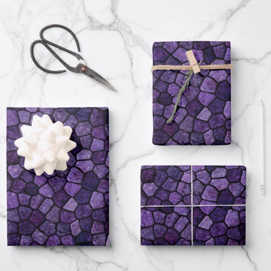 Inktpotblauw Kasseien Patchwork Terrazzo Patroon Inpakpapier Vel (Voorkant)