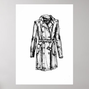 Inktschets trenchcoat poster