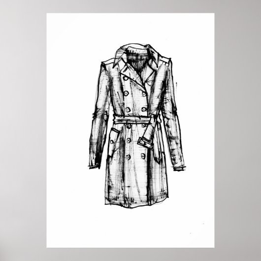 Inktschets trenchcoat poster (Voorkant)