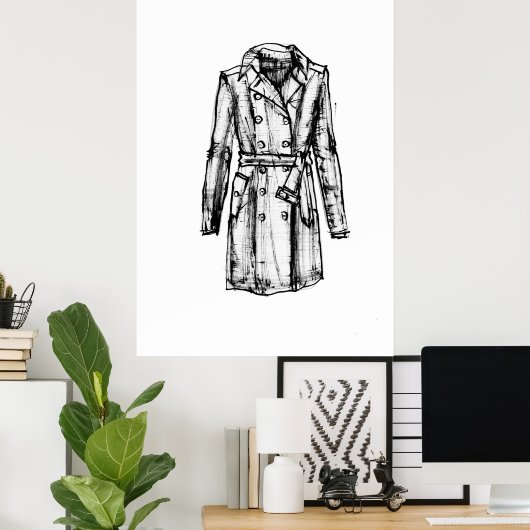 Inktschets trenchcoat poster (Thuiskantoor)