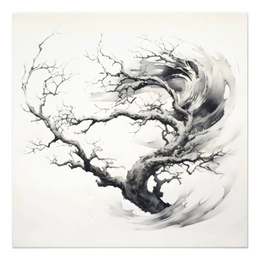 Inktschilderij Abstracte Boom Foto Afdruk (Voorkant)