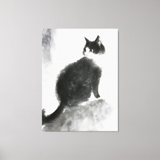 Inktschilderij Schattigee Cat Wall Art Canvas Art Afdruk (Voorkant)
