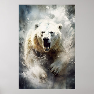 Inktschilderij van een wit beren poster