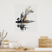 Inktschilderij van  Landschap Zwart-wit Poster (Keuken)