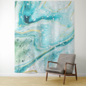 Inktspat Teal Marmer Gouden Fotocabine Achtergrond Wandkleed (In situ)