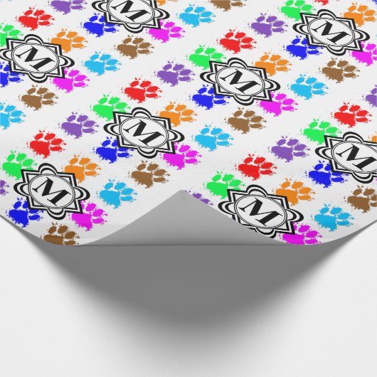 Inktsplatter-honden met monogram cadeaupapier (Hoek)