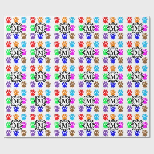 Inktsplatter-honden met monogram cadeaupapier (Vlak)