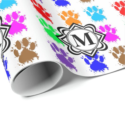 Inktsplatter-honden met monogram cadeaupapier (Rol Hoek)