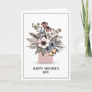 Inkttekening Floral Vase-Moederdag Bedankkaart