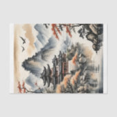 Inkttekening Japanse pagode op herfstmeer - Tissuepapier (Voorkant)