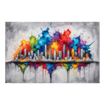 Inkttekening met wolkenkrabbers skyline