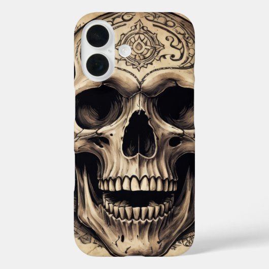 Inkttekening van een schedel op perkamenten omslag Case-Mate iPhone case (Achterkant)