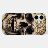 Inkttekening van een schedel op perkamenten omslag Case-Mate iPhone case (Achterkant (horizontaal))