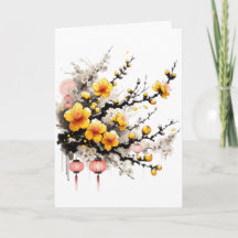 Inkttekening van Hoa Mai Gelukkig Nieuwjaar