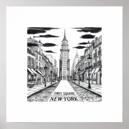  inkttekening van Times Square Street Network Poster