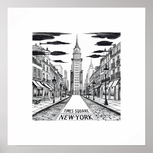  inkttekening van Times Square Street Network Poster (Voorkant)