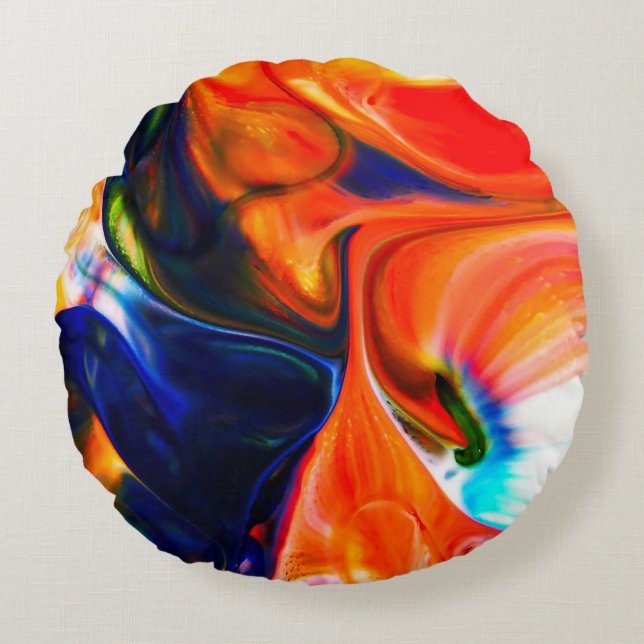 Inktverf exploderen: kleurrijk Abstract Rond Kussen (Voorkant)