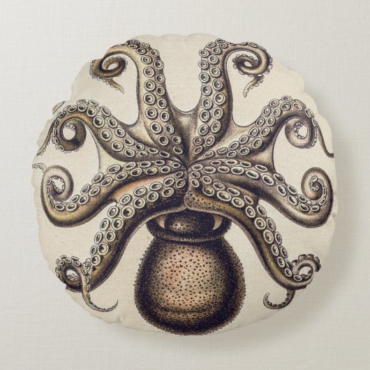 inktvis door Ernst Haeckel Rond Kussen (Voorkant)