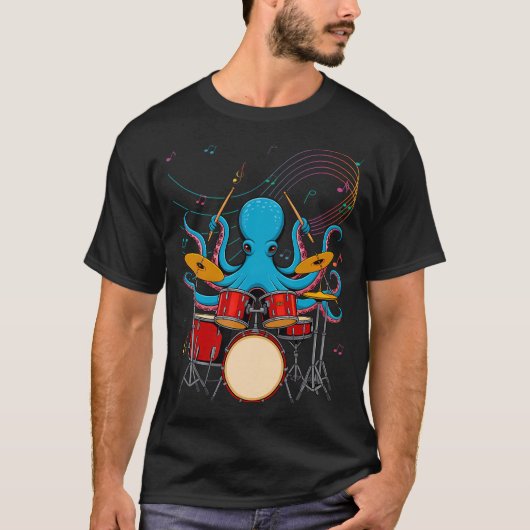 Inktvis Drums Muziek Liefhebber Grappig T-shirt (Voorkant)