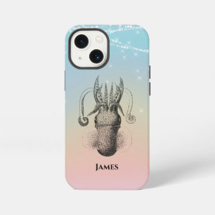 Inktvis Illustratie op Regenboog Pastel met Naam iPhone 13 Mini Hoesje