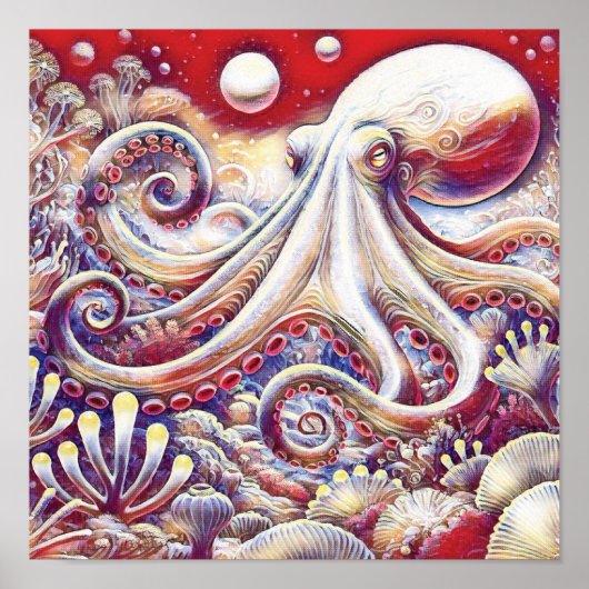 Inktvis Kosmische Octopus in Psychedelische Zeeën Poster (Voorkant)