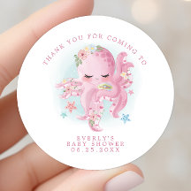 Inktvis Roze Aquarel Meisje Baby Shower Bedankt