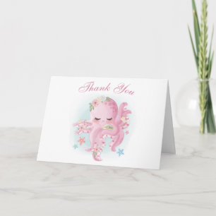 Inktvis Roze Waterverf Meisje Baby Shower Bedankt Kaart